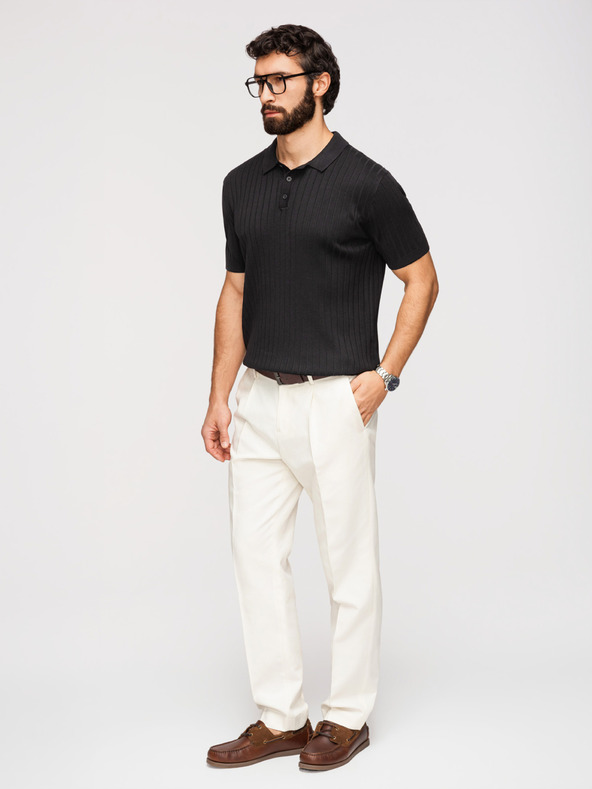 Ombre Clothing Férfi SLIM FIT polópóló viszközből függőleges csíkokkal - fekete V1 OM-POSS-0169 Ombre Clothing