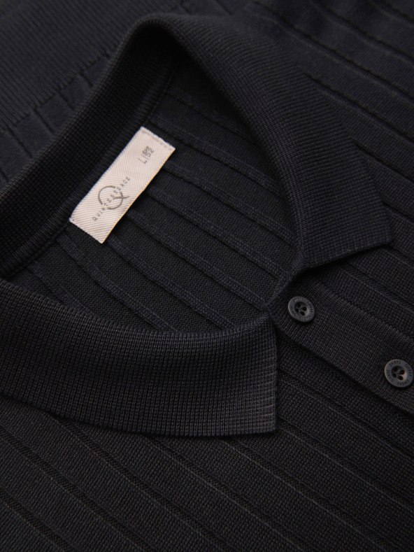 Ombre Clothing Férfi SLIM FIT polópóló viszközből függőleges csíkokkal - fekete V1 OM-POSS-0169 Ombre Clothing