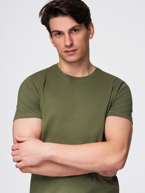 Ombre Clothing Férfi pamut BASIC pólók kerek nyakkivágással - fekete/zöld/khaki V3 OM-TSBS-0268 Ombre Clothing