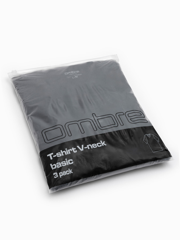 Ombre Clothing Férfi pamut BASIC pólók V-nyakkivágással - 3x fekete V9 OM-TSBS-0281 (3x BLACK) Ombre Clothing