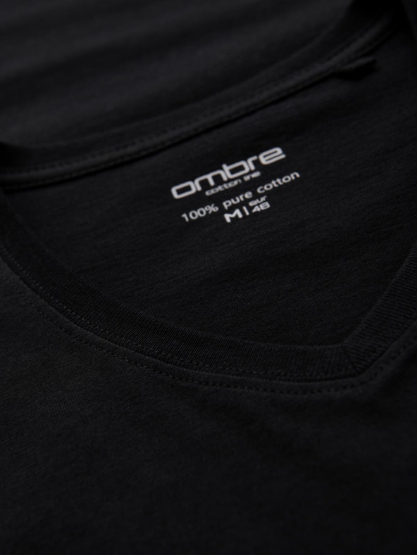 Ombre Clothing Férfi pamut BASIC pólók V-nyakkivágással - 3x fekete V9 OM-TSBS-0281 (3x BLACK) Ombre Clothing
