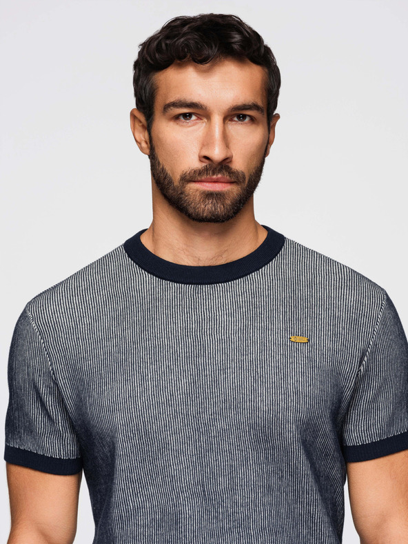 Ombre Clothing Férfi póló strukturált pamut kötésből - sötétkék V2 OM-TSCT-0265 Ombre Clothing