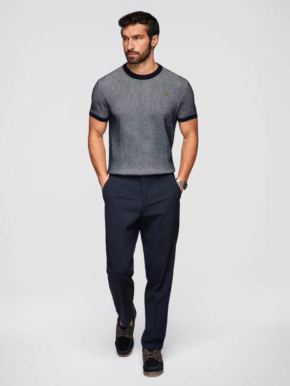 Ombre Clothing Férfi póló strukturált pamut kötésből - sötétkék V2 OM-TSCT-0265 Ombre Clothing