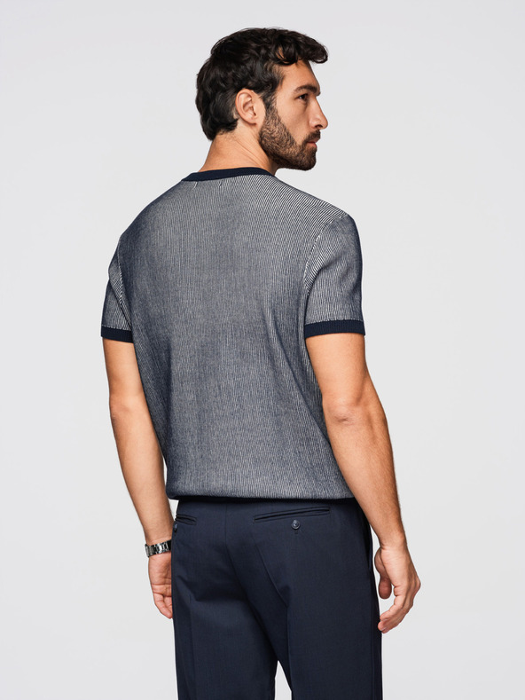 Ombre Clothing Férfi póló strukturált pamut kötésből - sötétkék V2 OM-TSCT-0265 Ombre Clothing