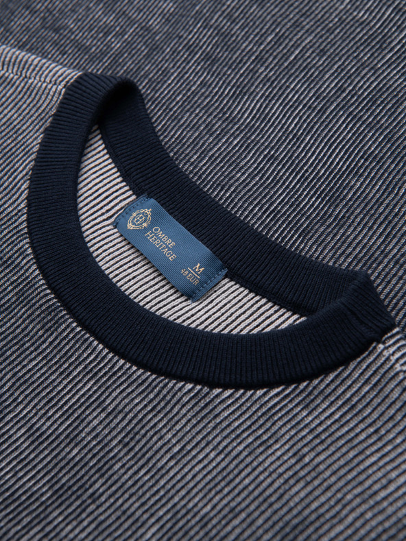 Ombre Clothing Férfi póló strukturált pamut kötésből - sötétkék V2 OM-TSCT-0265 Ombre Clothing