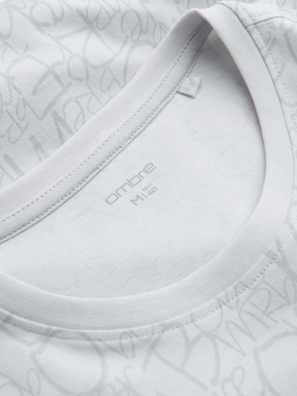 Ombre Clothing Férfi pamut póló nyomott betűkkel és zsebbal - fehér-szürke V3 S2042 Ombre Clothing
