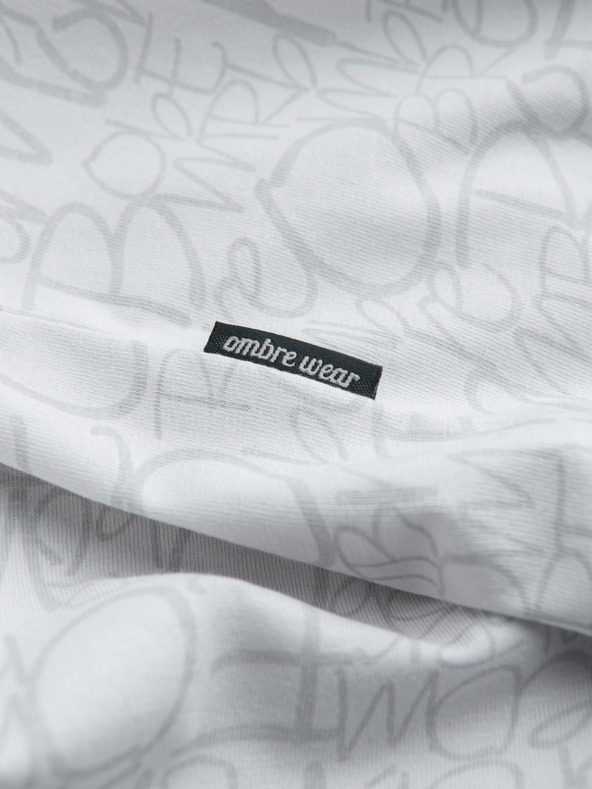 Ombre Clothing Férfi pamut póló nyomott betűkkel és zsebbal - fehér-szürke V3 S2042 Ombre Clothing