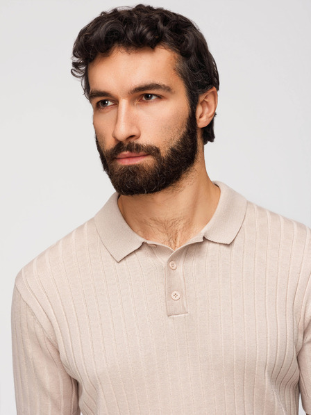 Ombre Clothing Férfi pólóing SLIM FIT viszkózból függőleges csíkokkal - bézs V2 OM-POSS-0169 Ombre Clothing