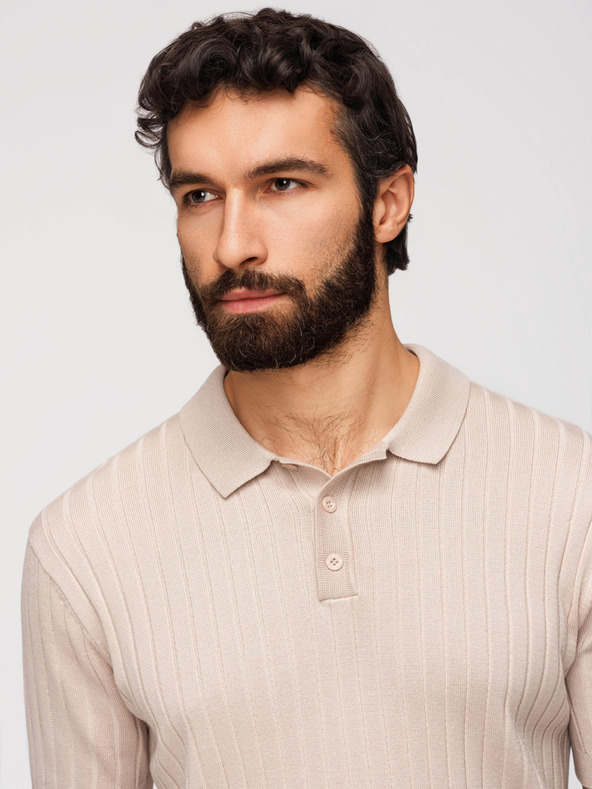 Ombre Clothing Férfi pólóing SLIM FIT viszkózból függőleges csíkokkal - bézs V2 OM-POSS-0169 Ombre Clothing