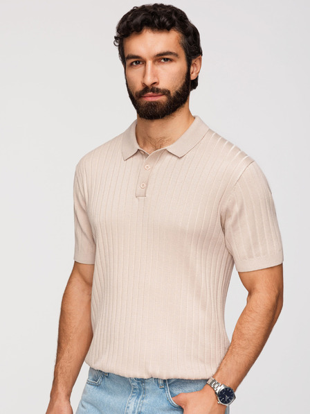 Ombre Clothing Férfi pólóing SLIM FIT viszkózból függőleges csíkokkal - bézs V2 OM-POSS-0169 Ombre Clothing