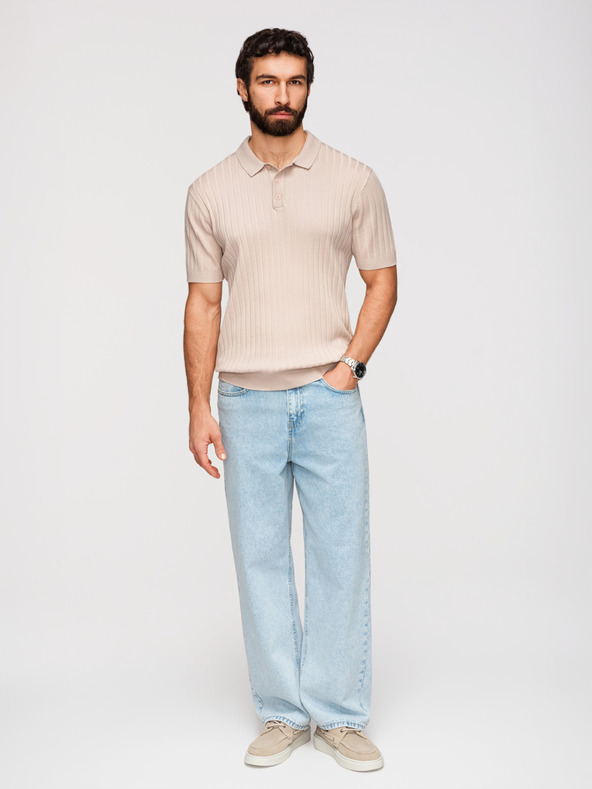 Ombre Clothing Férfi pólóing SLIM FIT viszkózból függőleges csíkokkal - bézs V2 OM-POSS-0169 Ombre Clothing