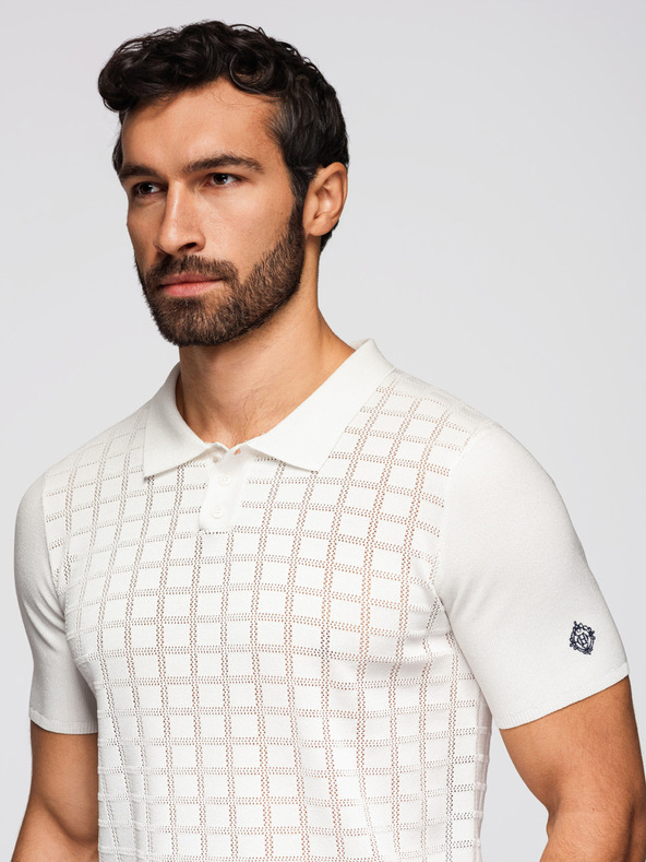 Ombre Clothing Férfi viszkóz áttört pólóing - fehér V1 OM-POSS-0168 Ombre Clothing