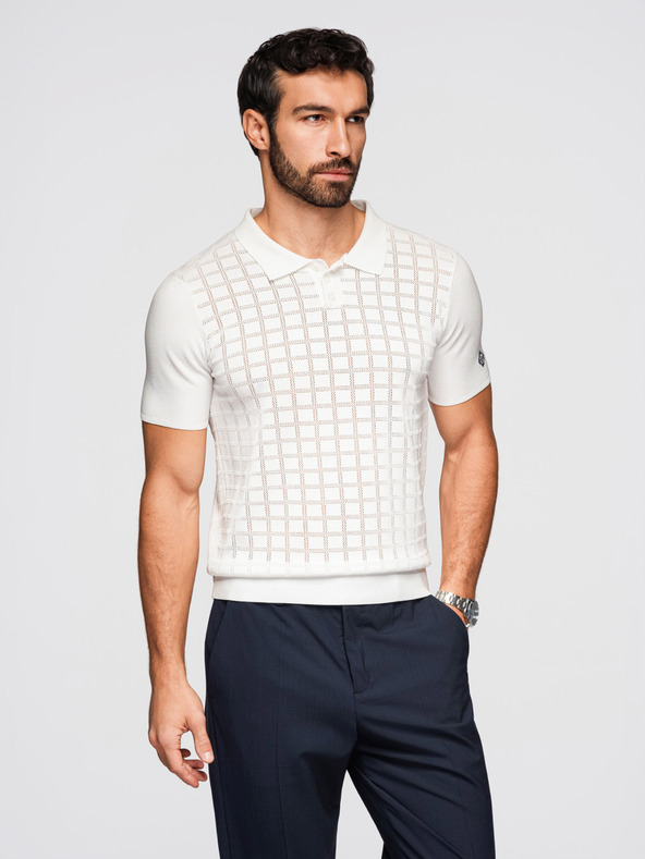 Ombre Clothing Férfi viszkóz áttört pólóing - fehér V1 OM-POSS-0168 Ombre Clothing