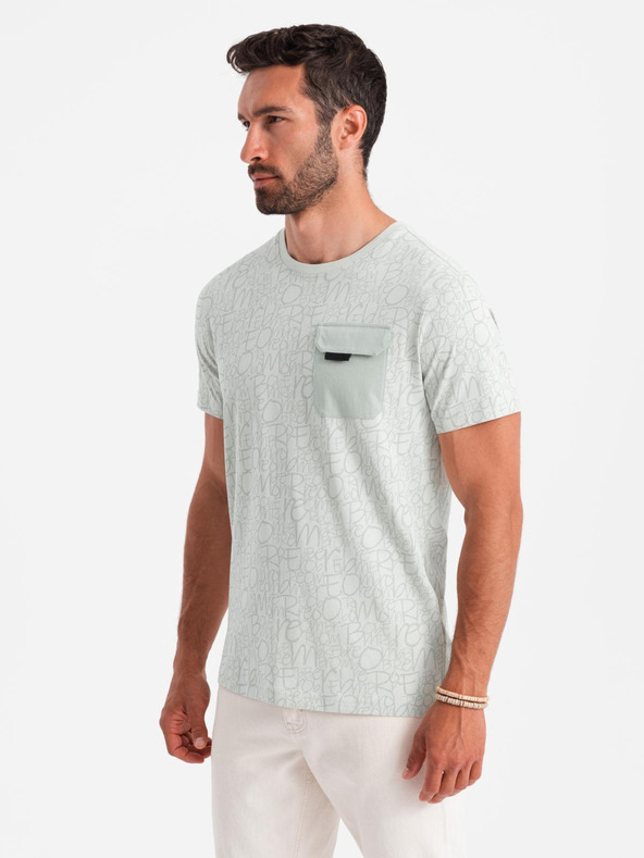 Ombre Clothing Férfi pamut pólö betű nyomattal és zsebvel - sárgászöld V4 S2042 Ombre Clothing