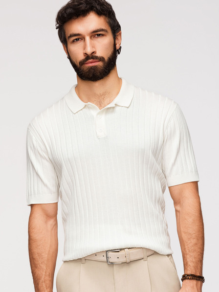 Ombre Clothing Férfi pólóing SLIM FIT viszkózból függőleges csíkokkal - broken white V3 OM-POSS-0169 Ombre Clothing