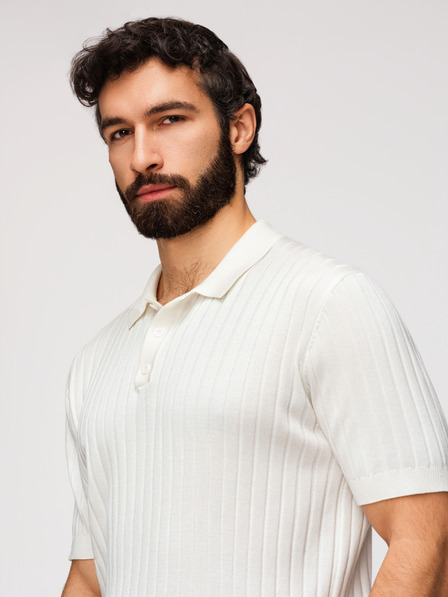 Ombre Clothing Férfi pólóing SLIM FIT viszkózból függőleges csíkokkal - broken white V3 OM-POSS-0169 Ombre Clothing