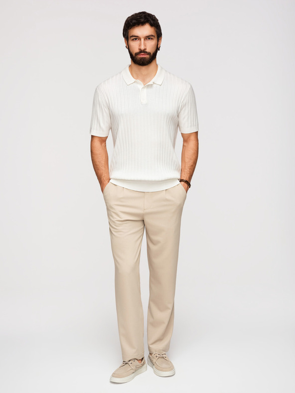 Ombre Clothing Férfi pólóing SLIM FIT viszkózból függőleges csíkokkal - broken white V3 OM-POSS-0169 Ombre Clothing