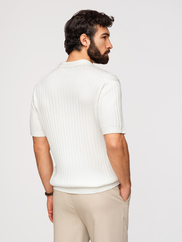 Ombre Clothing Férfi pólóing SLIM FIT viszkózból függőleges csíkokkal - broken white V3 OM-POSS-0169 Ombre Clothing