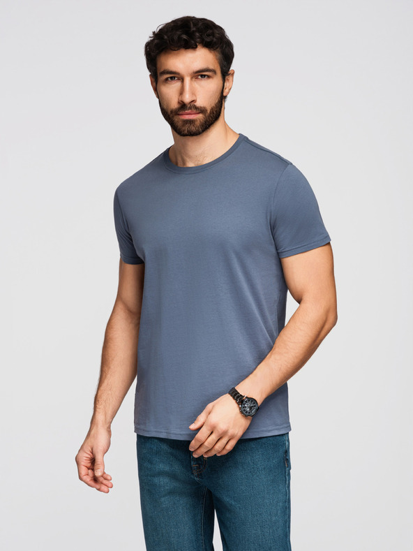 Ombre Clothing Férfi pamut BASIC pólö kerek nyakkivágással - fehér/grafit/kék denim V8 OM-TSBS-0268 Ombre Clothing