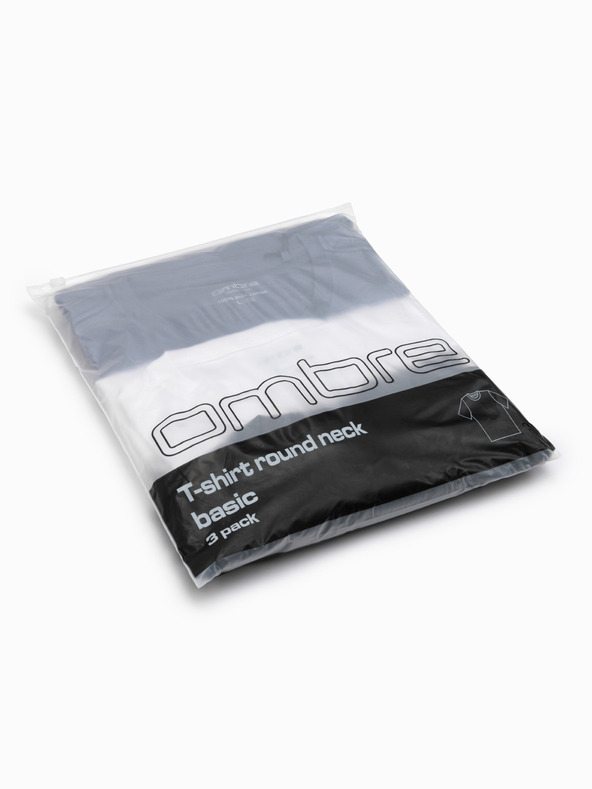 Ombre Clothing Férfi pamut BASIC pólö kerek nyakkivágással - fehér/grafit/kék denim V8 OM-TSBS-0268 Ombre Clothing