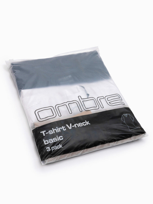 Ombre Clothing Férfi pamut BASIC pólök V nyakkivágással - fehér/homokszín/navy V12 OM-TSBS-0281 Ombre Clothing