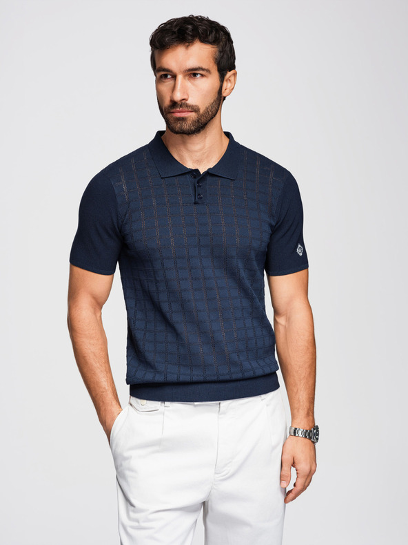 Ombre Clothing Férfi viszkóz áttört pólóing - sötét kék V2 OM-POSS-0168 Ombre Clothing