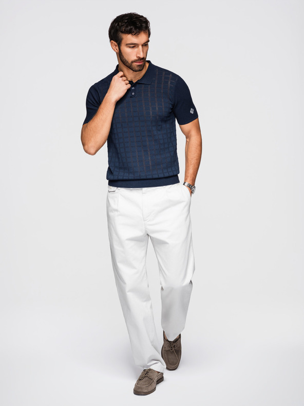 Ombre Clothing Férfi viszkóz áttört pólóing - sötét kék V2 OM-POSS-0168 Ombre Clothing