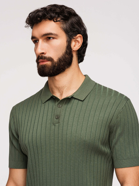 Ombre Clothing Férfi pólóing SLIM FIT viszkózból függőleges bordázattal - olívazöld V4 OM-POSS-0169 Ombre Clothing