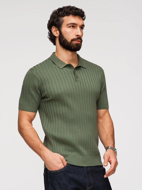 Ombre Clothing Férfi pólóing SLIM FIT viszkózból függőleges bordázattal - olívazöld V4 OM-POSS-0169 Ombre Clothing