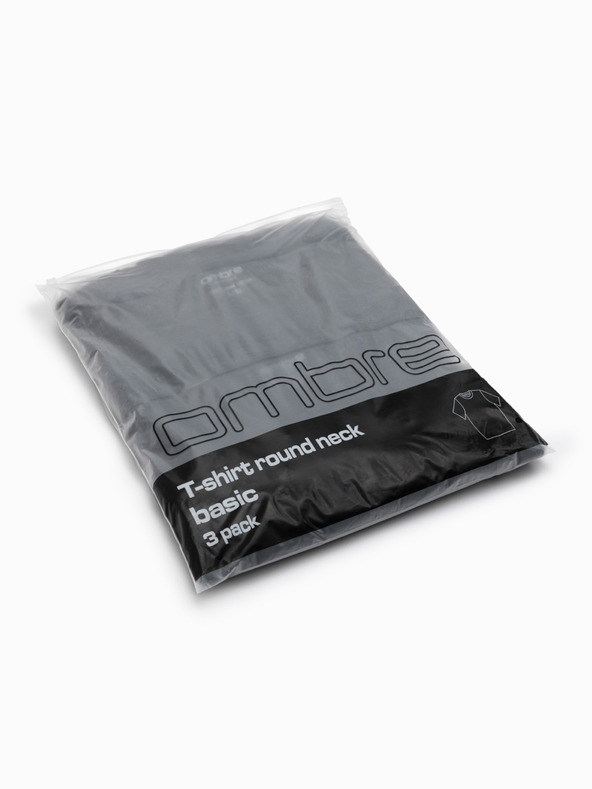 Ombre Clothing Férfi pamut BASIC pólö kerek nyakkivágással - 3x fekete V9 OM-TSBS-0268 (3x BLACK) Ombre Clothing