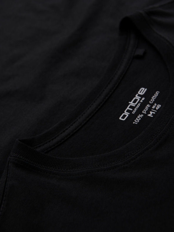 Ombre Clothing Férfi pamut BASIC pólö kerek nyakkivágással - 3x fekete V9 OM-TSBS-0268 (3x BLACK) Ombre Clothing