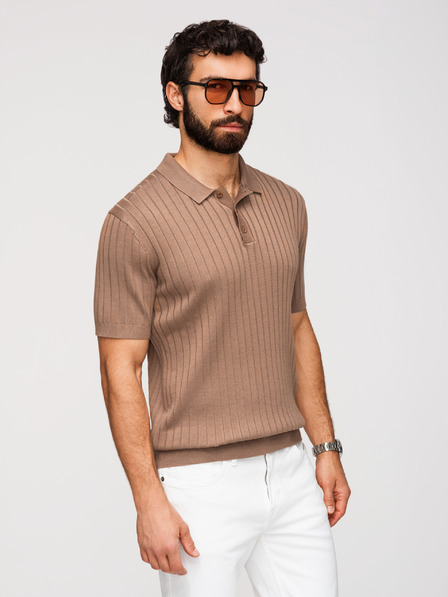 Ombre Clothing Férfi pólóing SLIM FIT viszkózból függőleges csíkokkal - világos barna V5 OM-POSS-0169 Ombre Clothing