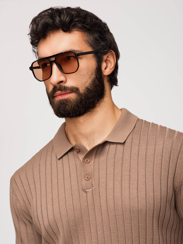 Ombre Clothing Férfi pólóing SLIM FIT viszkózból függőleges csíkokkal - világos barna V5 OM-POSS-0169 Ombre Clothing