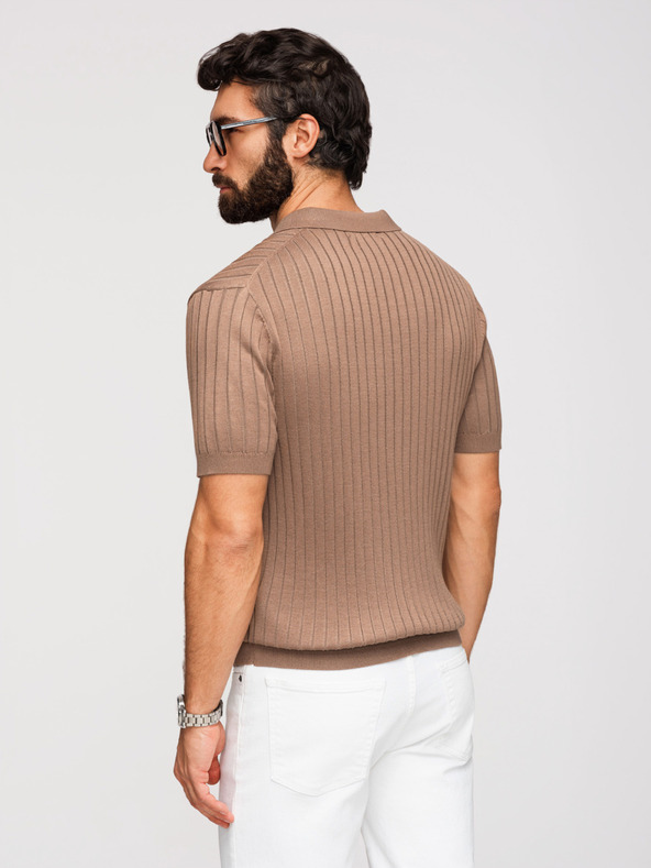 Ombre Clothing Férfi pólóing SLIM FIT viszkózból függőleges csíkokkal - világos barna V5 OM-POSS-0169 Ombre Clothing