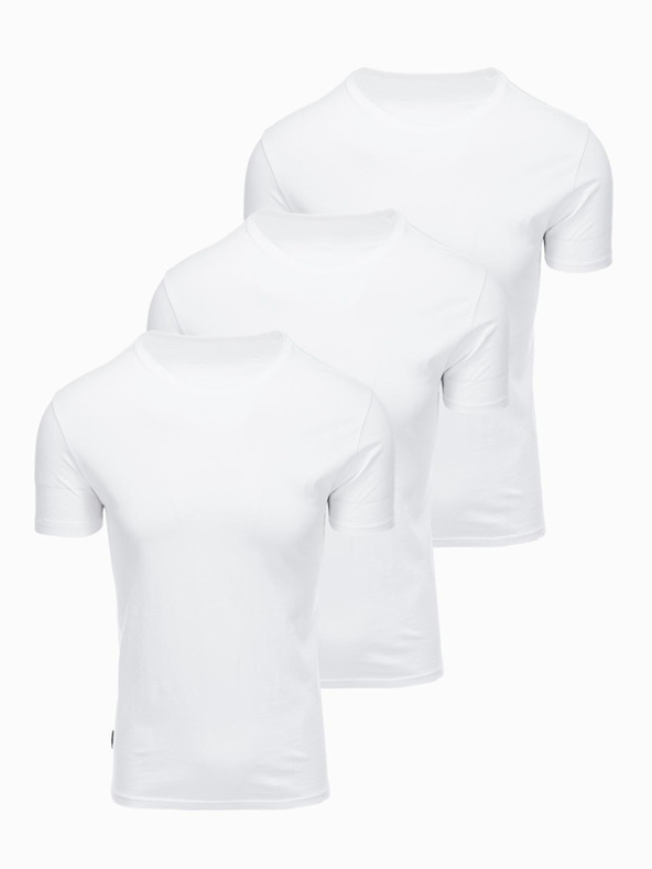 Ombre Clothing Férfi pamut BASIC pólö kerek nyakkivágással - 3x fehér V11 OM-TSBS-0268 (3x FEHÉR) Ombre Clothing