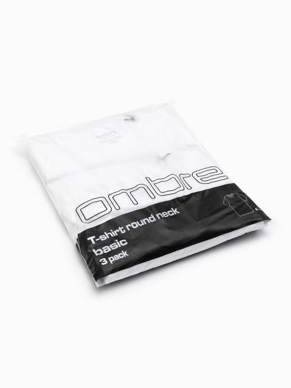 Ombre Clothing Férfi pamut BASIC pólö kerek nyakkivágással - 3x fehér V11 OM-TSBS-0268 (3x FEHÉR) Ombre Clothing