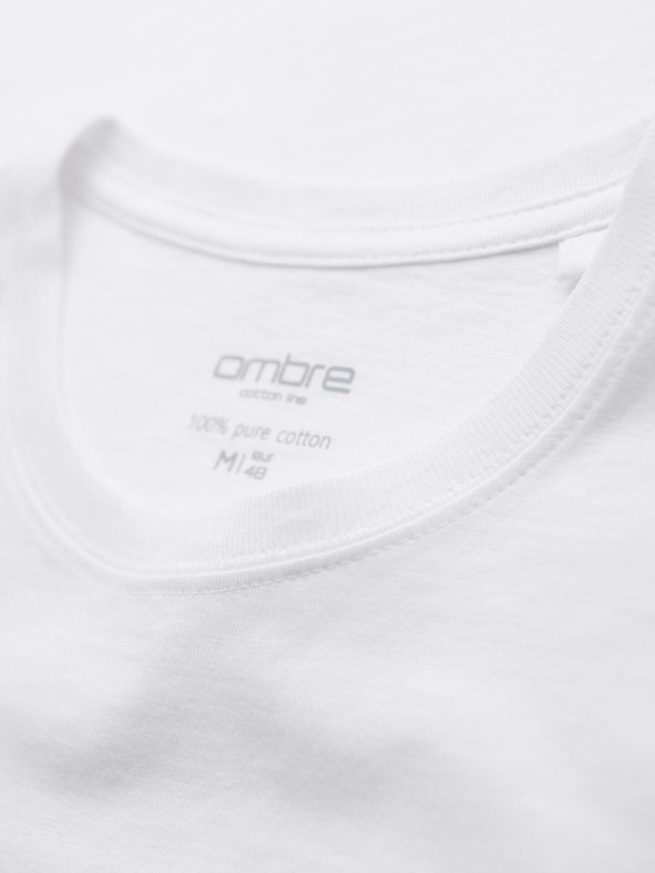 Ombre Clothing Férfi pamut BASIC pólö kerek nyakkivágással - 3x fehér V11 OM-TSBS-0268 (3x FEHÉR) Ombre Clothing