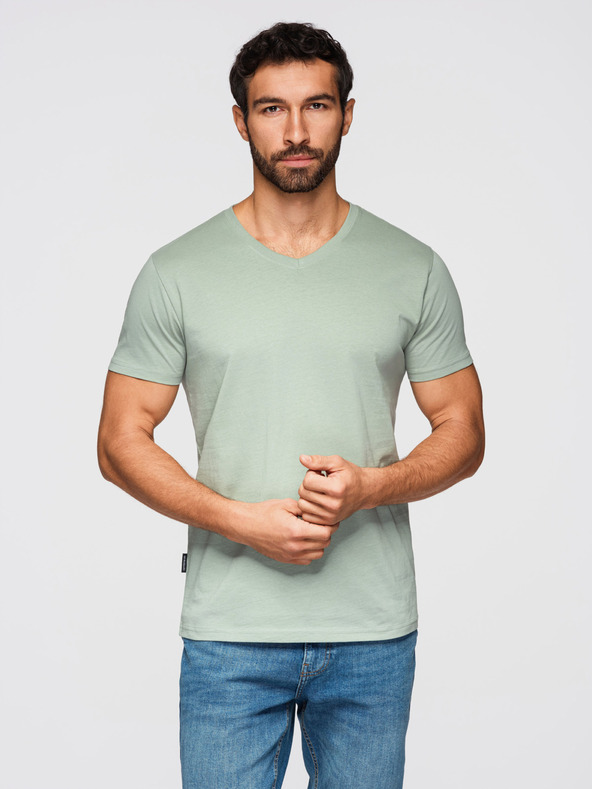 Ombre Clothing Férfi pamut BASIC pólö V nyakkivágással - szürkészöld/fehér/bézs V14 OM-TSBS-0281 Ombre Clothing