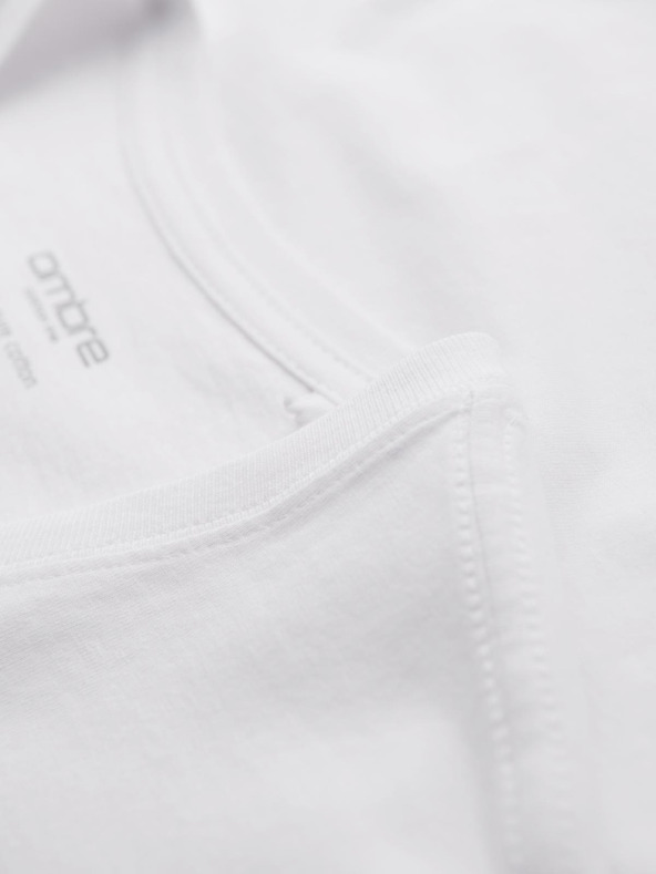 Ombre Clothing Férfi pamut BASIC pólö V nyakkivágással - szürkészöld/fehér/bézs V14 OM-TSBS-0281 Ombre Clothing