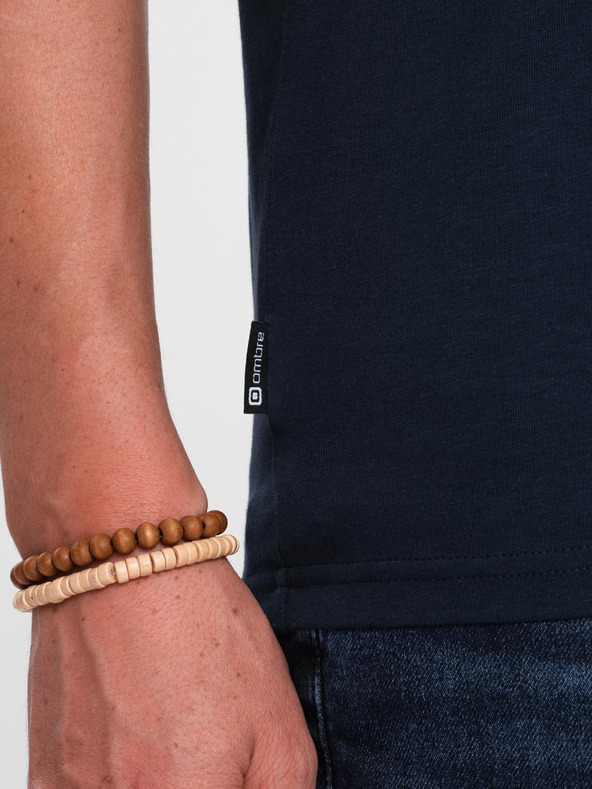 Ombre Clothing Aláírt férfi pólö V nyakkivágással és elasztánnal - sötét kék V2 S2040 Ombre Clothing