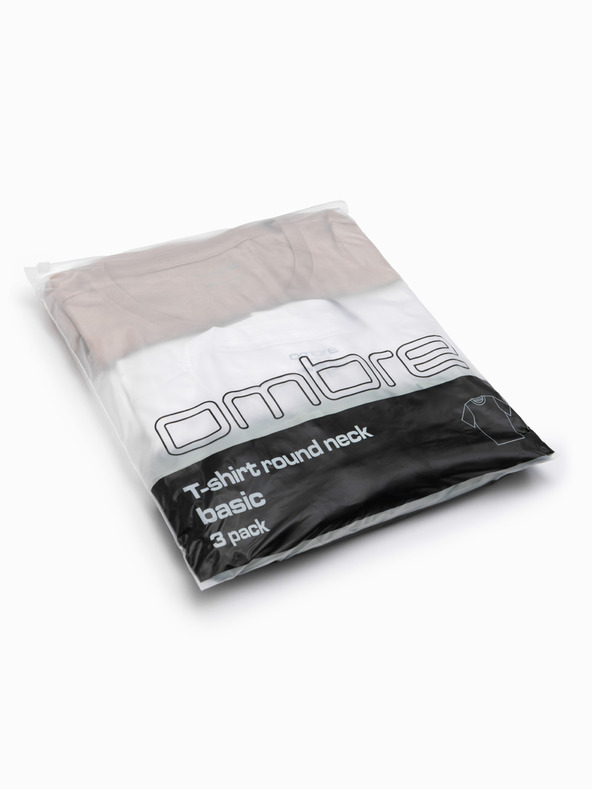 Ombre Clothing Férfi pamut ing szett BASIC kerek nyakkivágással - szürkészöld/fehér/bézs V14 OM-TSBS-0268 Ombre Clothing