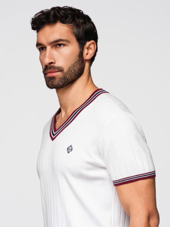 Ombre Clothing Férfi viszkóz pólö V nyakkivágással - fehér V1 OM-TSCT-0266 Ombre Clothing