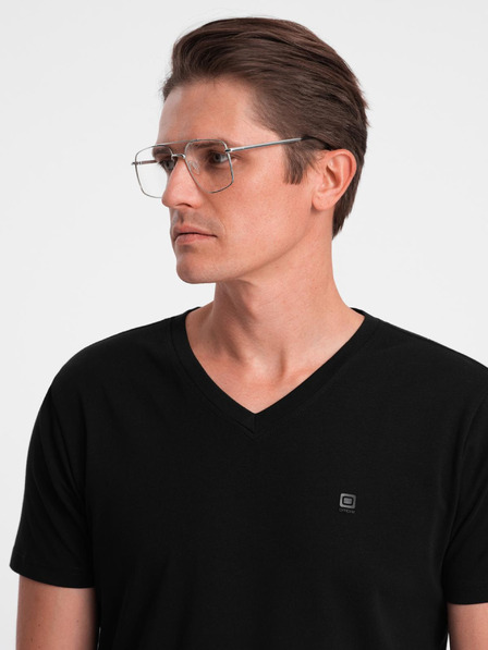 Ombre Clothing Férfi pólö V nyakkivágással és elasztánnal - fekete V3 S2040 Ombre Clothing