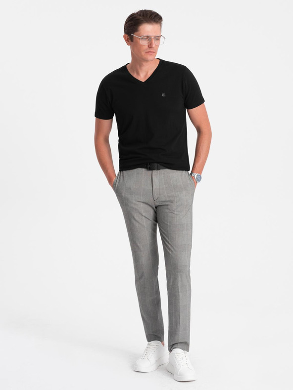 Ombre Clothing Férfi pólö V nyakkivágással és elasztánnal - fekete V3 S2040 Ombre Clothing