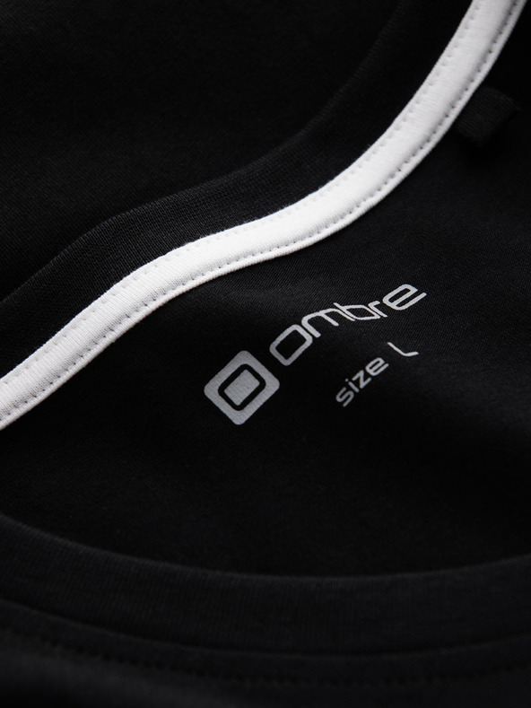 Ombre Clothing Férfi pólö V nyakkivágással és elasztánnal - fekete V3 S2040 Ombre Clothing