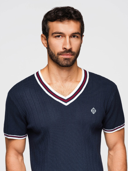 Ombre Clothing Férfi viszkóz pólö kígyó mintás nyakkivágással - sötét kék V2 OM-TSCT-0266 Ombre Clothing