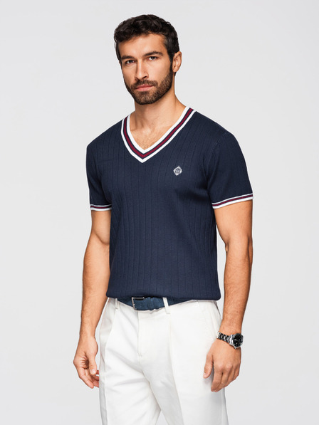 Ombre Clothing Férfi viszkóz pólö kígyó mintás nyakkivágással - sötét kék V2 OM-TSCT-0266 Ombre Clothing