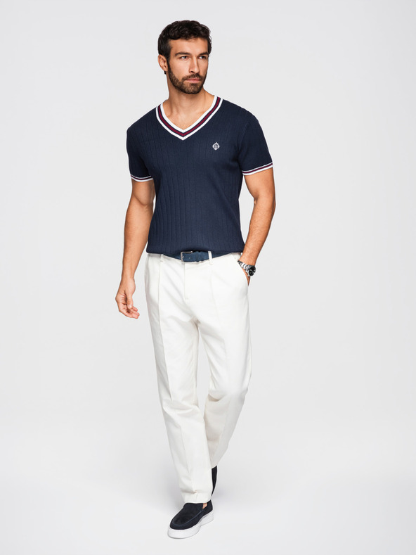 Ombre Clothing Férfi viszkóz pólö kígyó mintás nyakkivágással - sötét kék V2 OM-TSCT-0266 Ombre Clothing