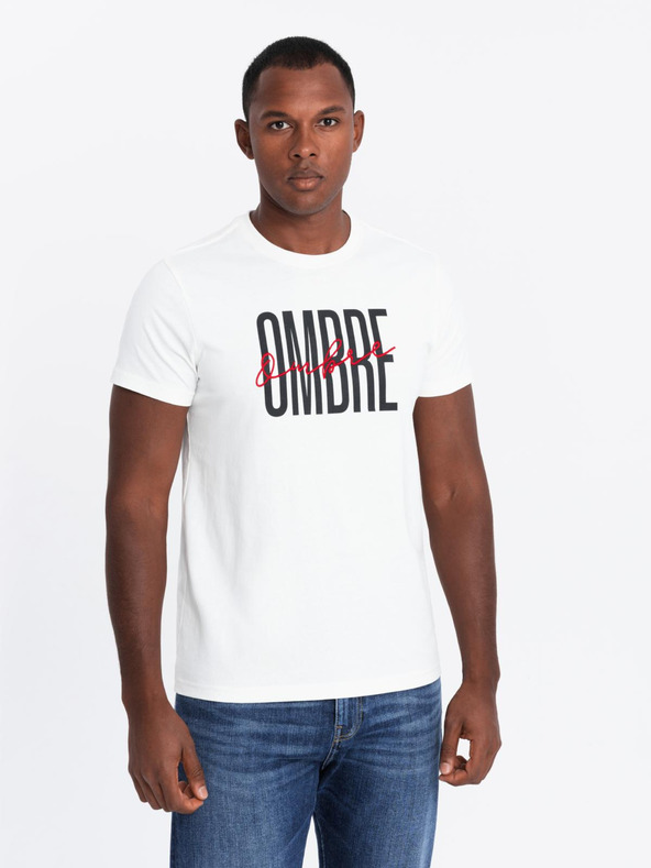 Ombre Clothing Férfi pamut pólö kettős logóval - fehér V1 S2041 Ombre Clothing
