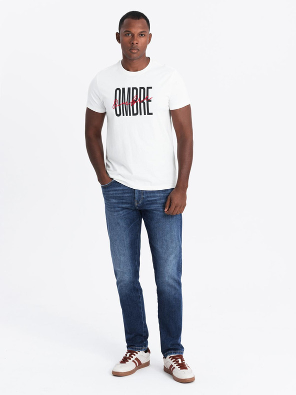 Ombre Clothing Férfi pamut pólö kettős logóval - fehér V1 S2041 Ombre Clothing